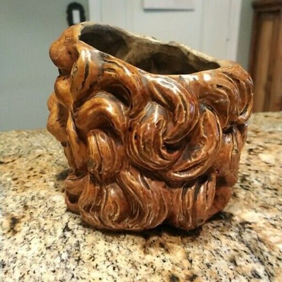 Vintage Tiger Head Detailed Ceramic Planter Made in Italy Vintage MCM Signed - Picture 5 of 12